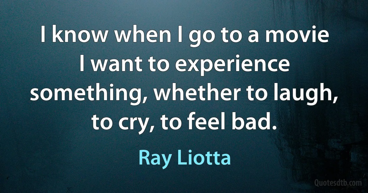 I know when I go to a movie I want to experience something, whether to laugh, to cry, to feel bad. (Ray Liotta)