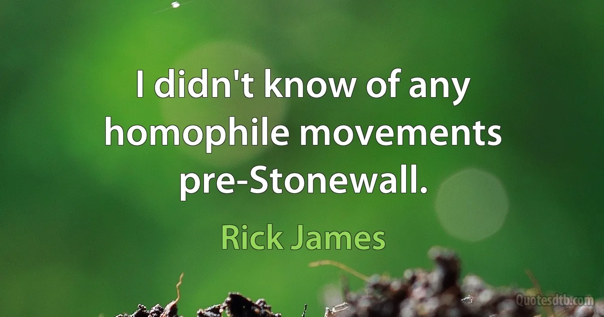 I didn't know of any homophile movements pre-Stonewall. (Rick James)