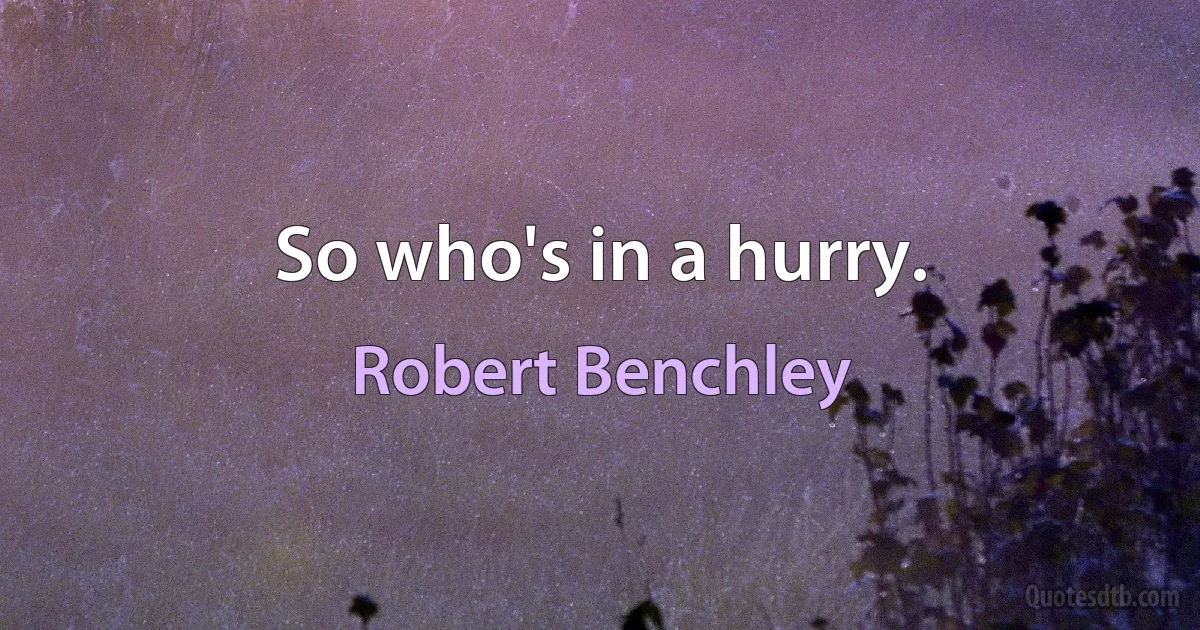 So who's in a hurry. (Robert Benchley)