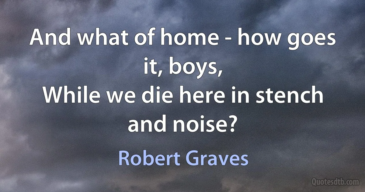 And what of home - how goes it, boys,
While we die here in stench and noise? (Robert Graves)