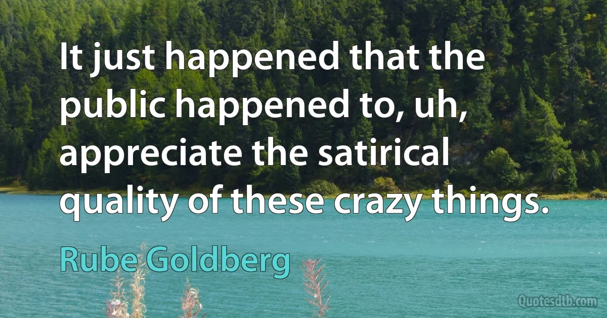 It just happened that the public happened to, uh, appreciate the satirical quality of these crazy things. (Rube Goldberg)