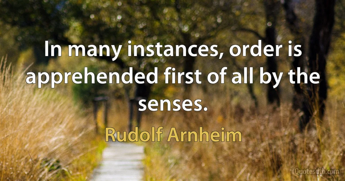 In many instances, order is apprehended first of all by the senses. (Rudolf Arnheim)