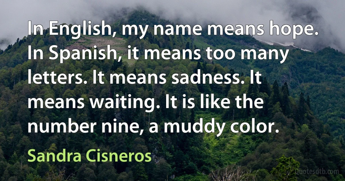 In English, my name means hope. In Spanish, it means too many letters. It means sadness. It means waiting. It is like the number nine, a muddy color. (Sandra Cisneros)