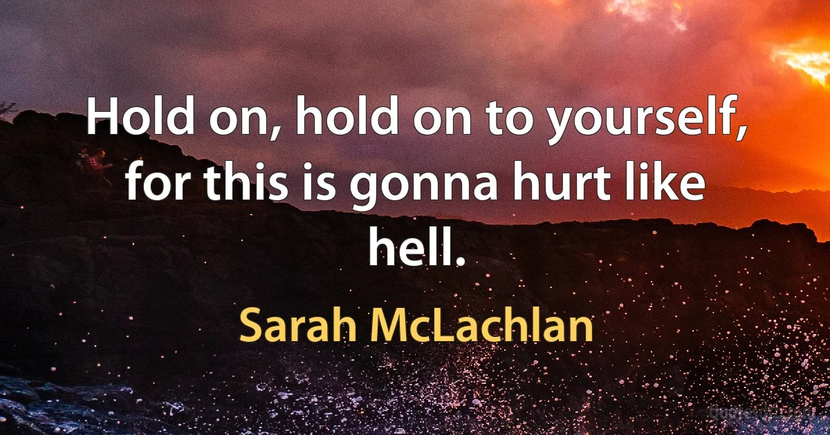 Hold on, hold on to yourself, for this is gonna hurt like hell. (Sarah McLachlan)