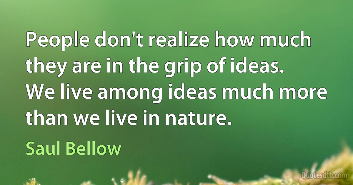 People don't realize how much they are in the grip of ideas. We live among ideas much more than we live in nature. (Saul Bellow)