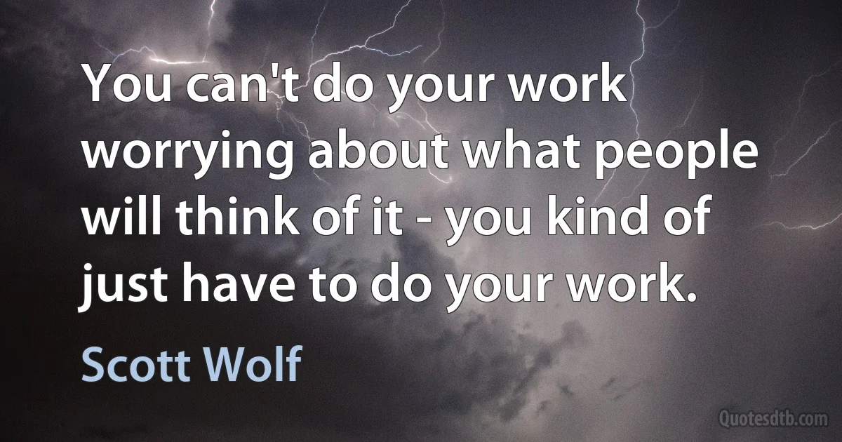 You can't do your work worrying about what people will think of it - you kind of just have to do your work. (Scott Wolf)