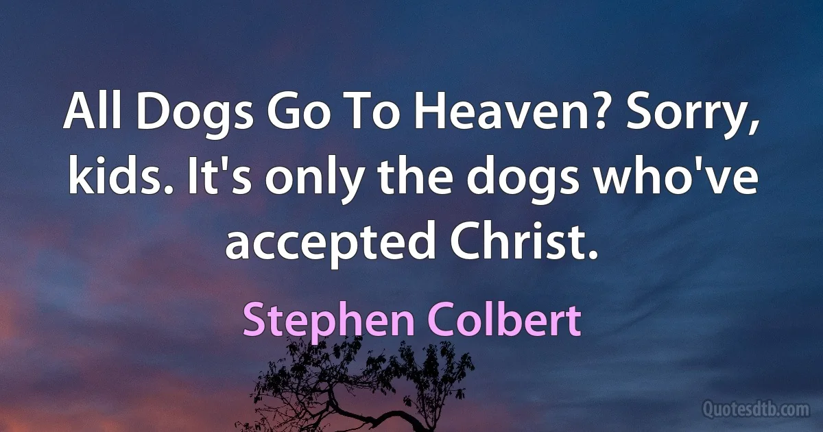 All Dogs Go To Heaven? Sorry, kids. It's only the dogs who've accepted Christ. (Stephen Colbert)