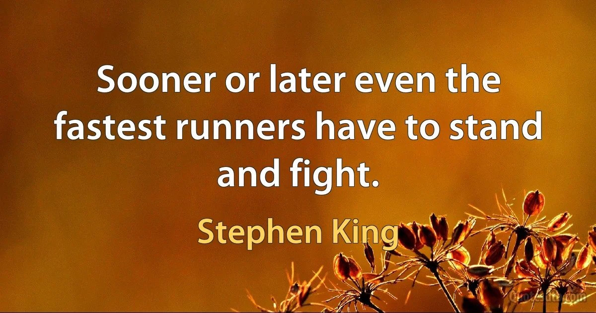 Sooner or later even the fastest runners have to stand and fight. (Stephen King)