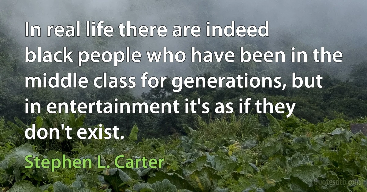 In real life there are indeed black people who have been in the middle class for generations, but in entertainment it's as if they don't exist. (Stephen L. Carter)