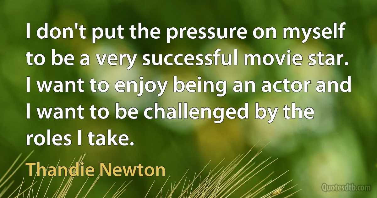 I don't put the pressure on myself to be a very successful movie star. I want to enjoy being an actor and I want to be challenged by the roles I take. (Thandie Newton)