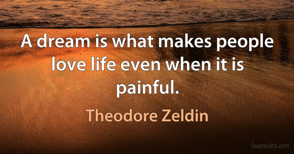 A dream is what makes people love life even when it is painful. (Theodore Zeldin)