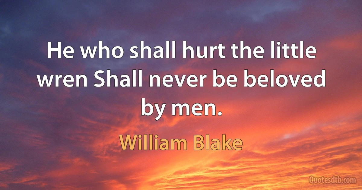 He who shall hurt the little wren Shall never be beloved by men. (William Blake)