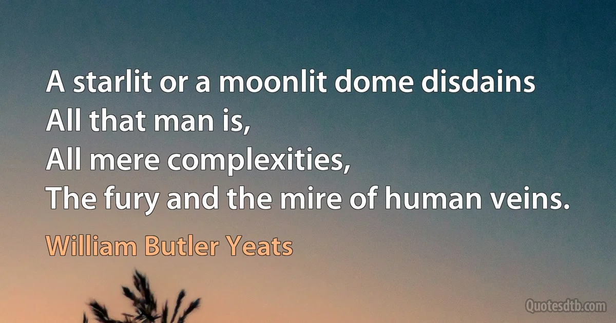 A starlit or a moonlit dome disdains
All that man is,
All mere complexities,
The fury and the mire of human veins. (William Butler Yeats)