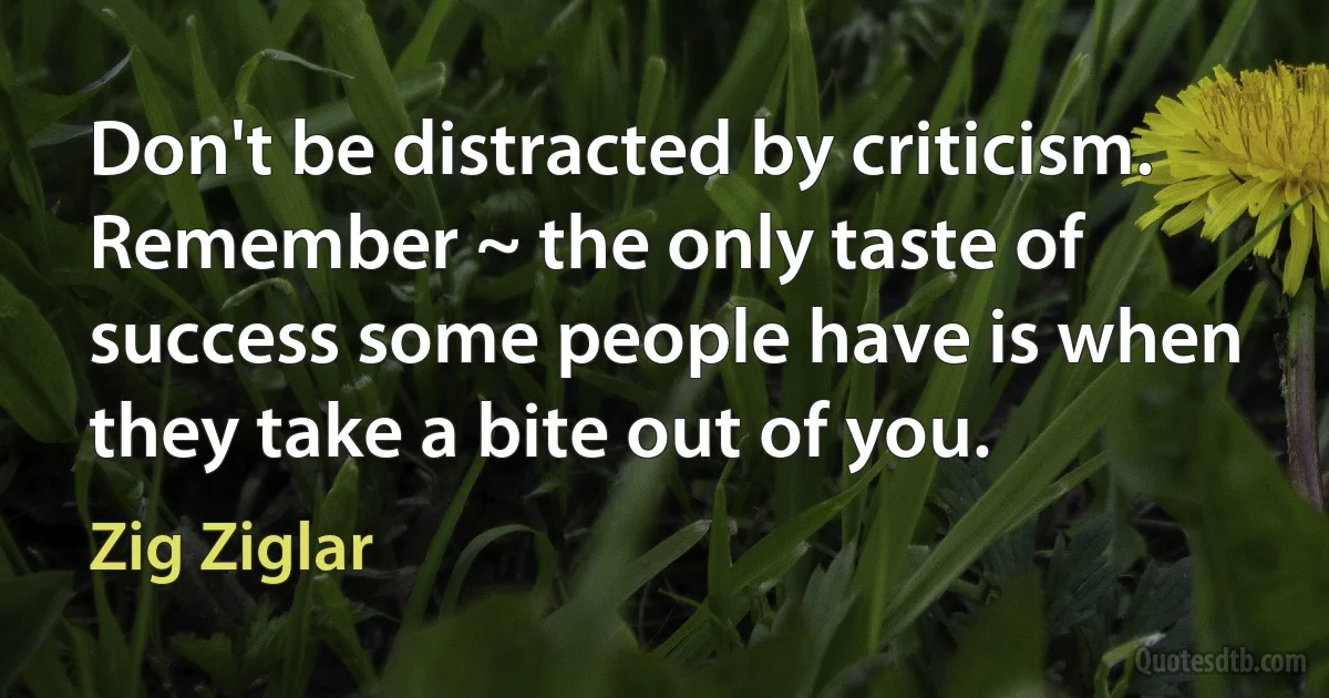 Don't be distracted by criticism. Remember ~ the only taste of success some people have is when they take a bite out of you. (Zig Ziglar)