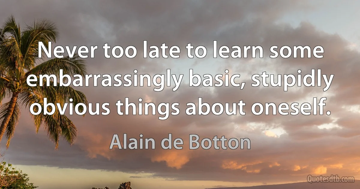 Never too late to learn some embarrassingly basic, stupidly obvious things about oneself. (Alain de Botton)