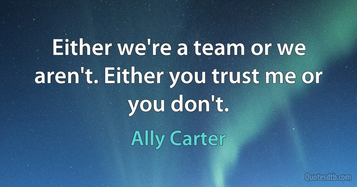 Either we're a team or we aren't. Either you trust me or you don't. (Ally Carter)