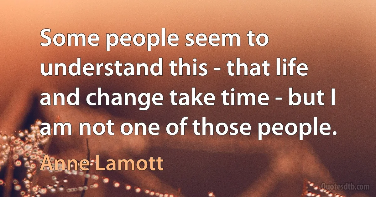 Some people seem to understand this - that life and change take time - but I am not one of those people. (Anne Lamott)