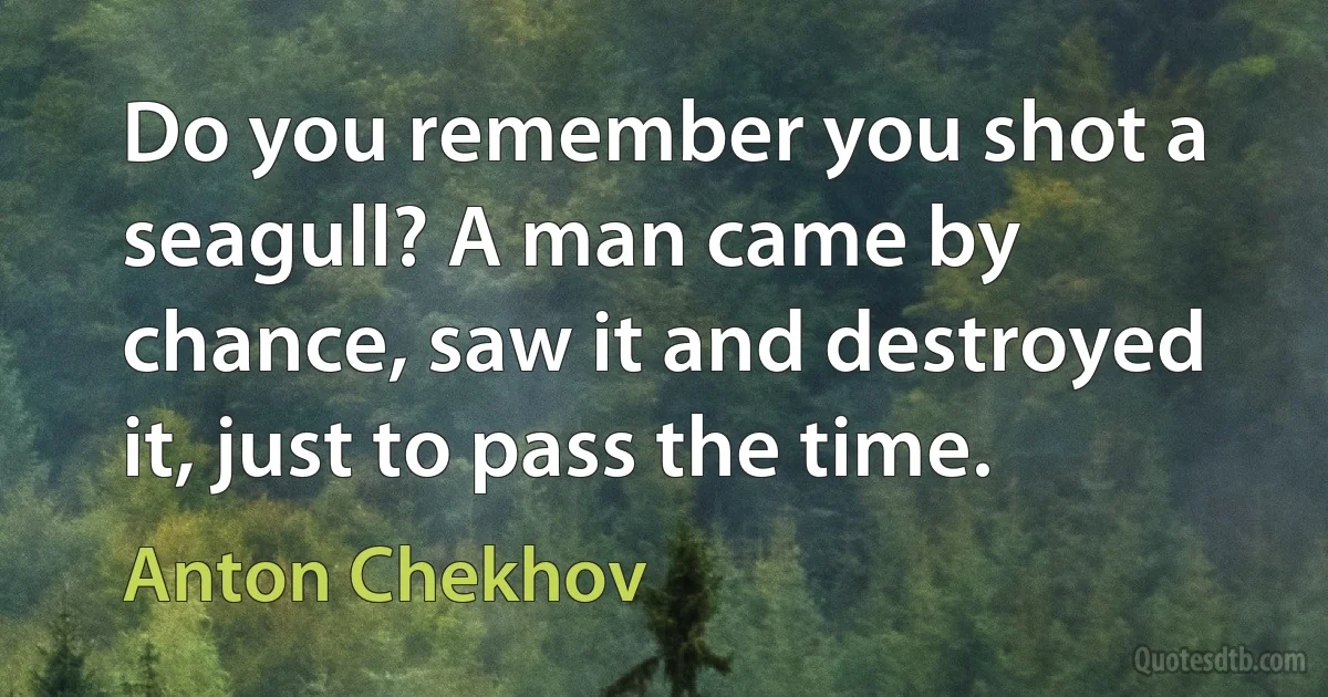 Do you remember you shot a seagull? A man came by chance, saw it and destroyed it, just to pass the time. (Anton Chekhov)