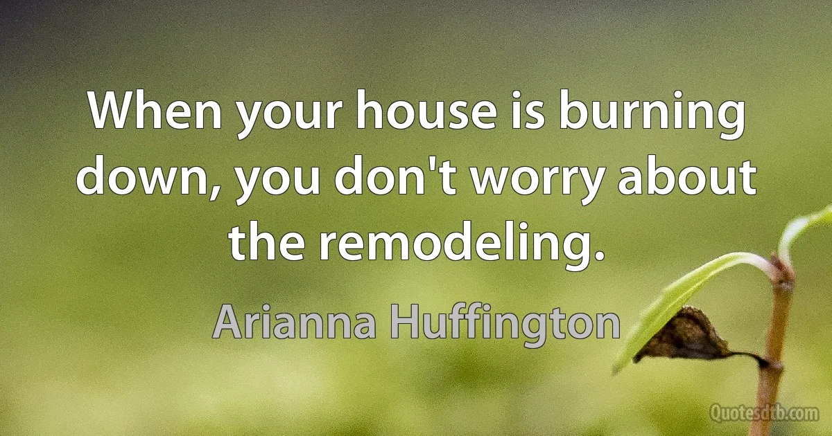 When your house is burning down, you don't worry about the remodeling. (Arianna Huffington)