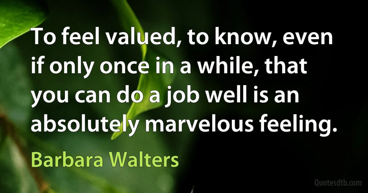 To feel valued, to know, even if only once in a while, that you can do a job well is an absolutely marvelous feeling. (Barbara Walters)