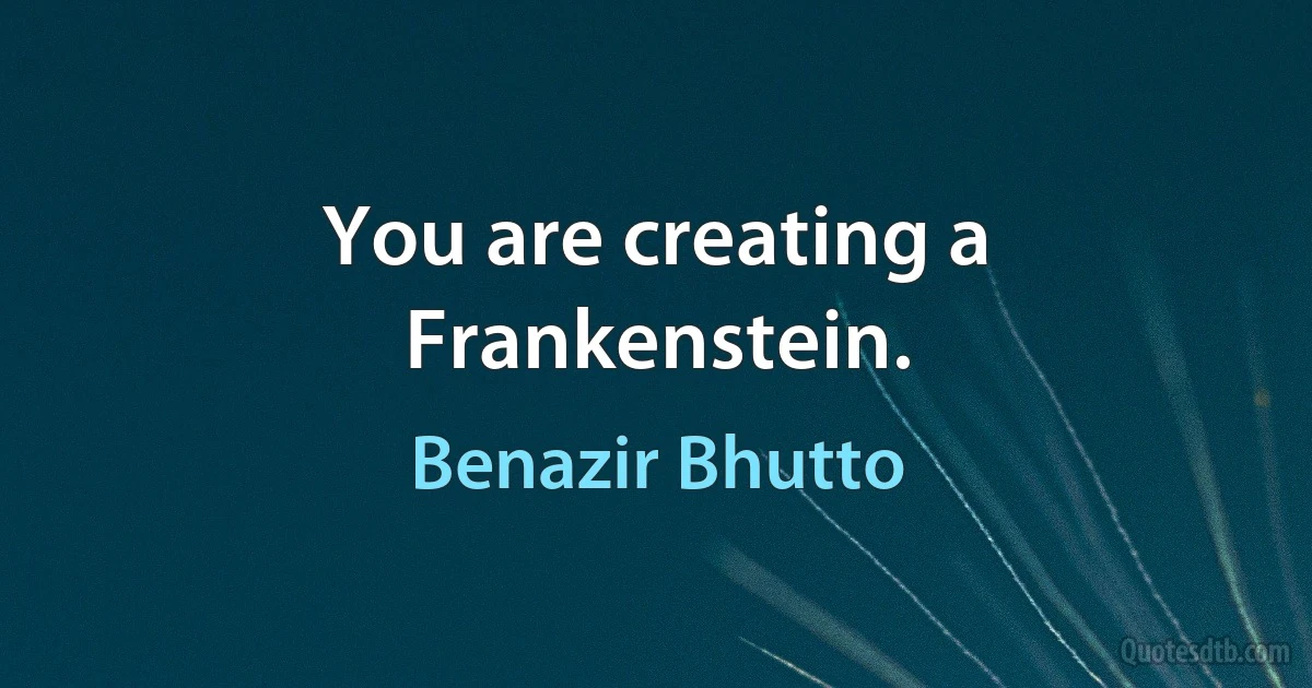 You are creating a Frankenstein. (Benazir Bhutto)