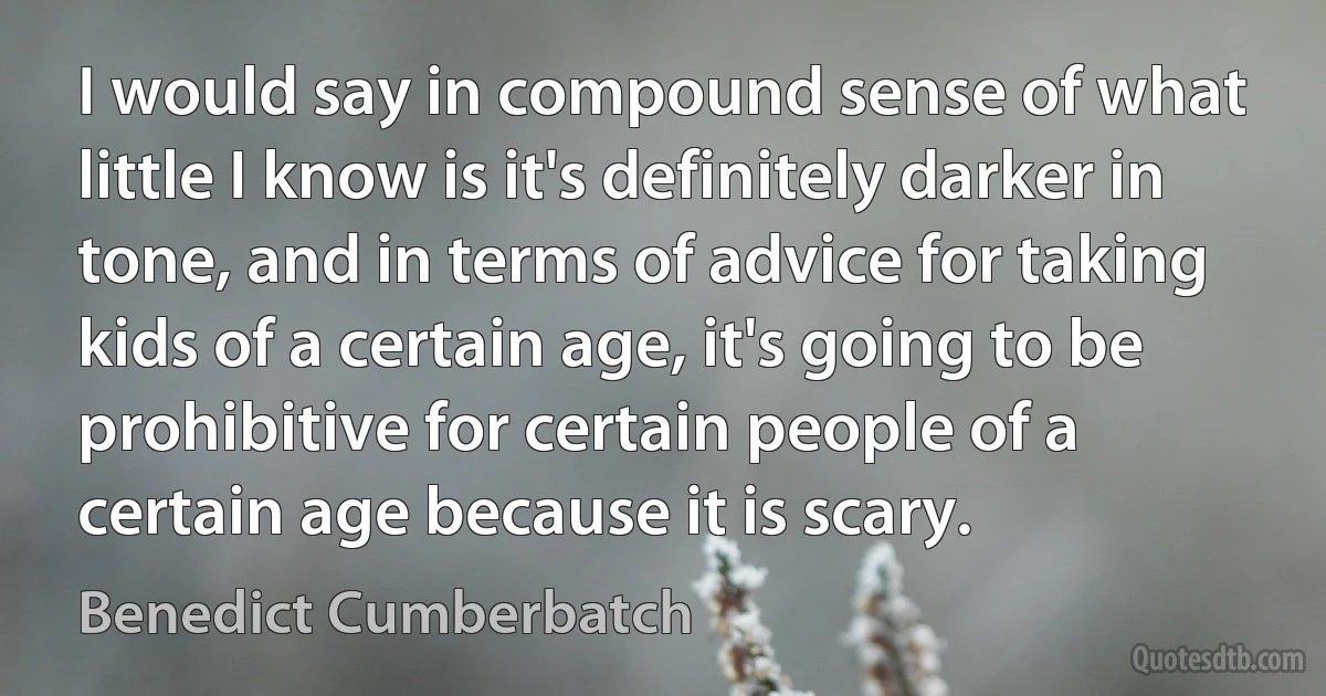 I would say in compound sense of what little I know is it's definitely darker in tone, and in terms of advice for taking kids of a certain age, it's going to be prohibitive for certain people of a certain age because it is scary. (Benedict Cumberbatch)