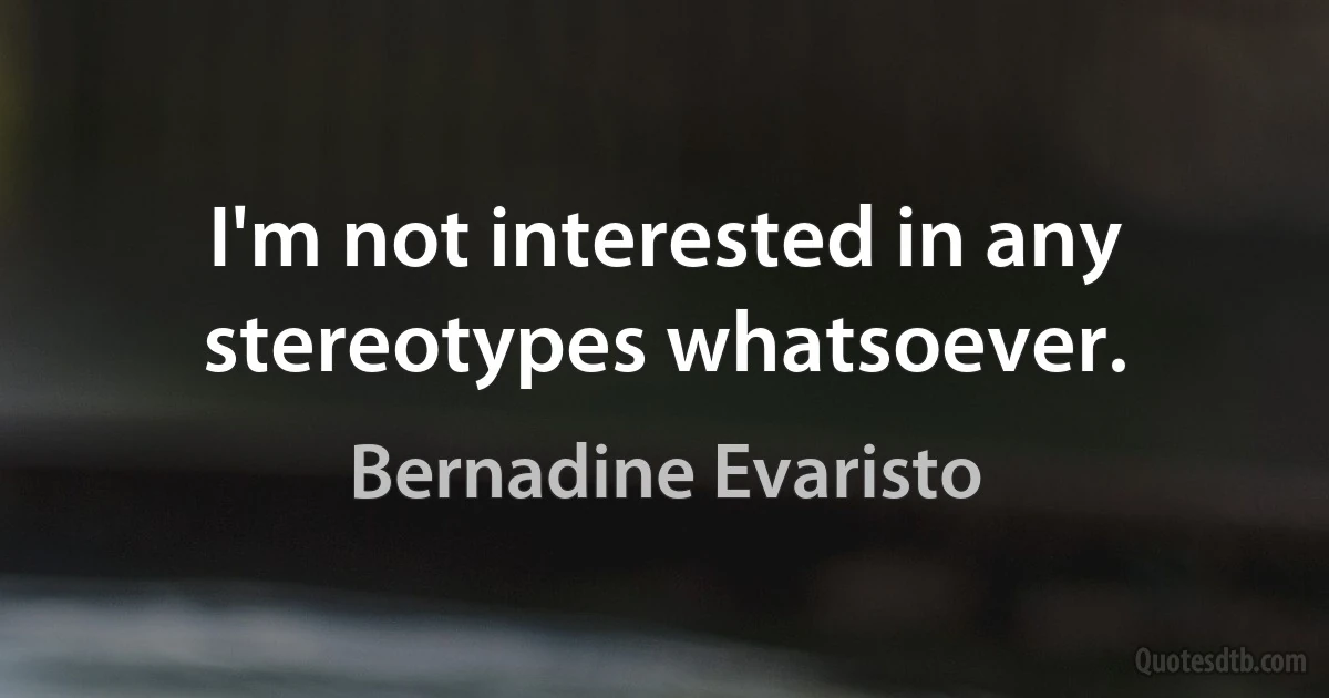 I'm not interested in any stereotypes whatsoever. (Bernadine Evaristo)