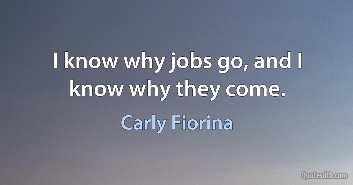 I know why jobs go, and I know why they come. (Carly Fiorina)