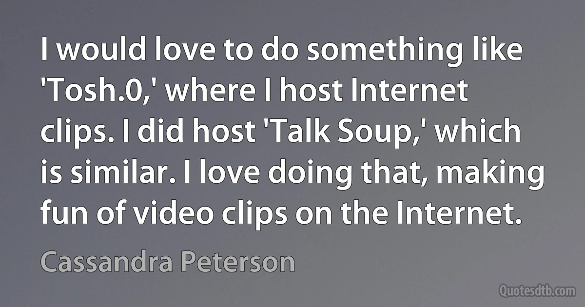 I would love to do something like 'Tosh.0,' where I host Internet clips. I did host 'Talk Soup,' which is similar. I love doing that, making fun of video clips on the Internet. (Cassandra Peterson)