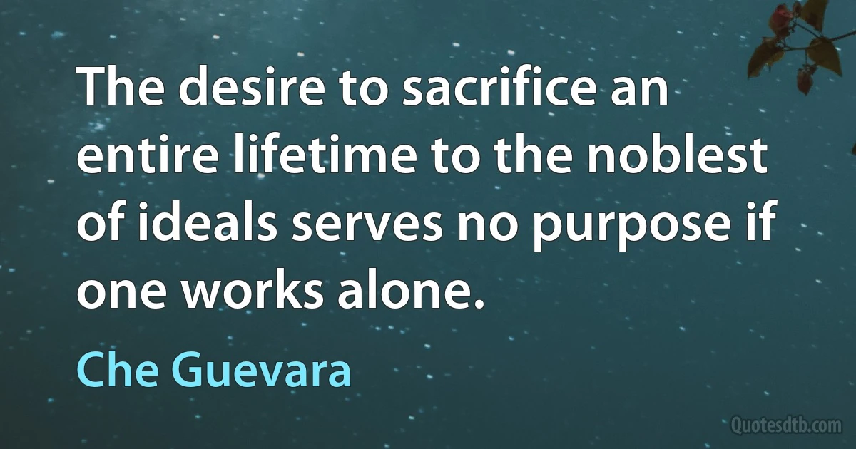 The desire to sacrifice an entire lifetime to the noblest of ideals serves no purpose if one works alone. (Che Guevara)