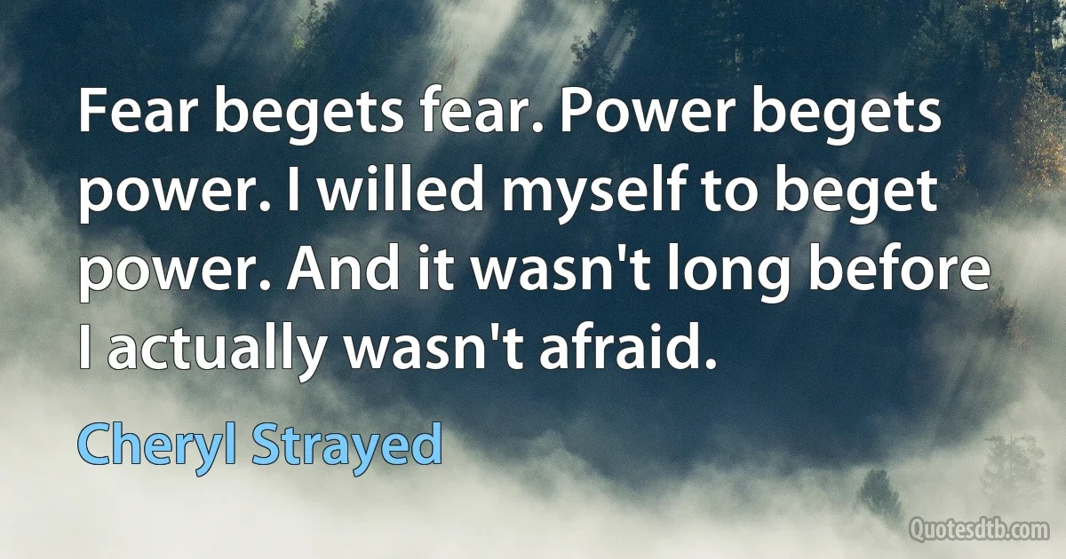 Fear begets fear. Power begets power. I willed myself to beget power. And it wasn't long before I actually wasn't afraid. (Cheryl Strayed)