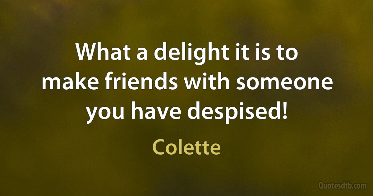 What a delight it is to make friends with someone you have despised! (Colette)