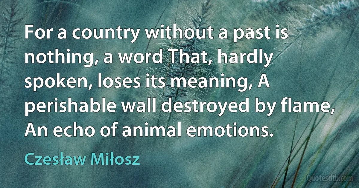 For a country without a past is nothing, a word That, hardly spoken, loses its meaning, A perishable wall destroyed by flame, An echo of animal emotions. (Czesław Miłosz)