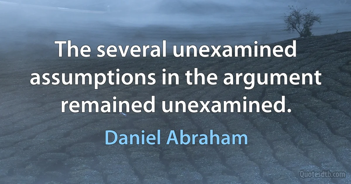 The several unexamined assumptions in the argument remained unexamined. (Daniel Abraham)