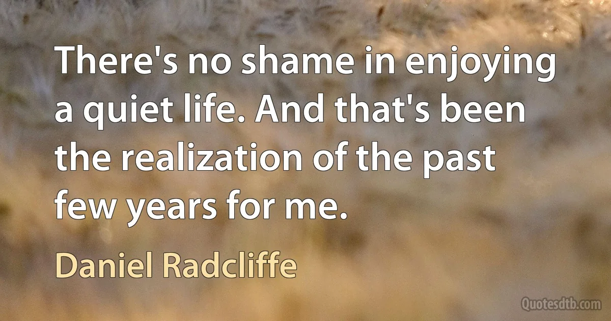 There's no shame in enjoying a quiet life. And that's been the realization of the past few years for me. (Daniel Radcliffe)