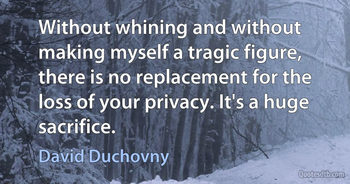 Without whining and without making myself a tragic figure, there is no replacement for the loss of your privacy. It's a huge sacrifice. (David Duchovny)