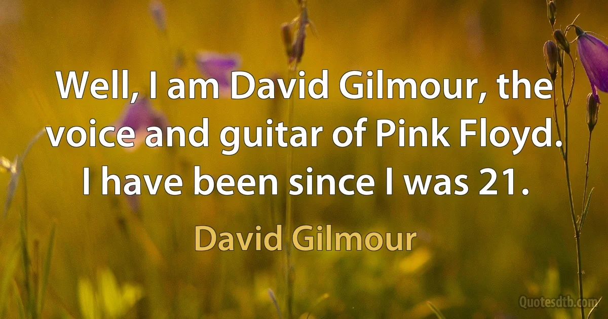 Well, I am David Gilmour, the voice and guitar of Pink Floyd. I have been since I was 21. (David Gilmour)