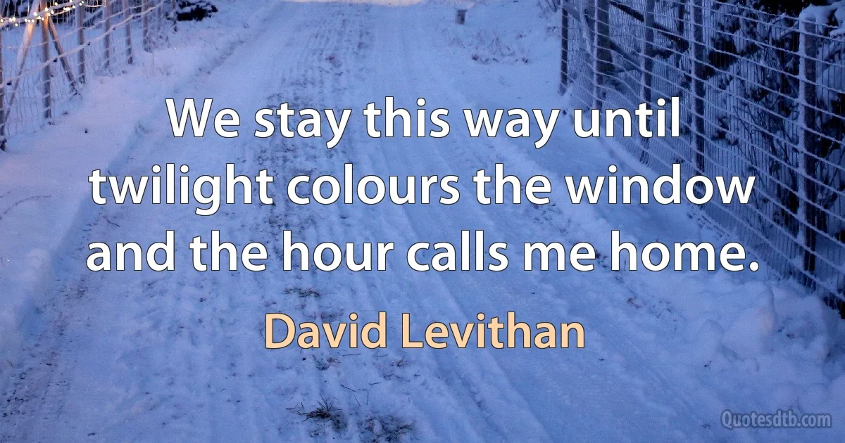 We stay this way until twilight colours the window and the hour calls me home. (David Levithan)