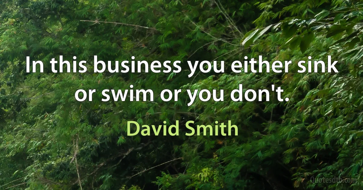 In this business you either sink or swim or you don't. (David Smith)