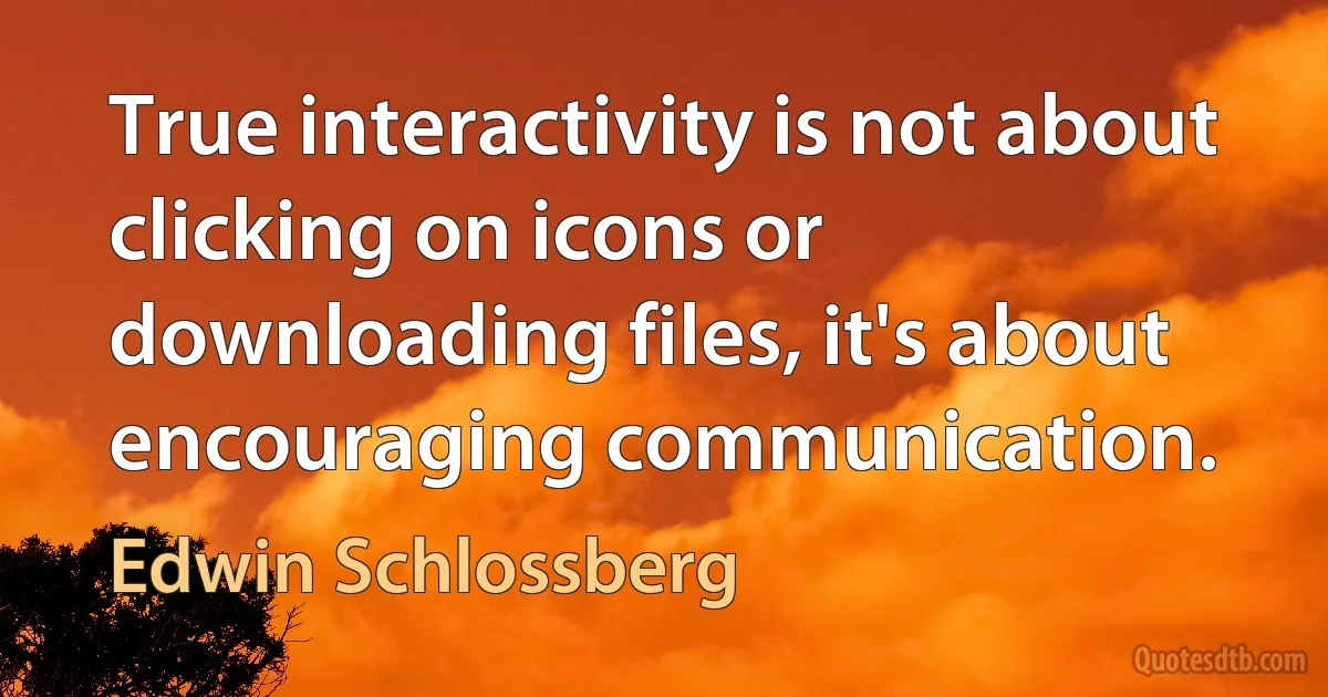 True interactivity is not about clicking on icons or downloading files, it's about encouraging communication. (Edwin Schlossberg)