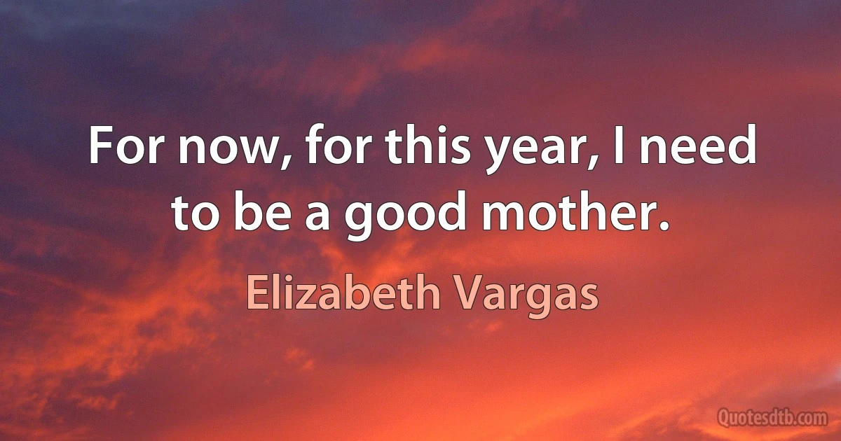 For now, for this year, I need to be a good mother. (Elizabeth Vargas)