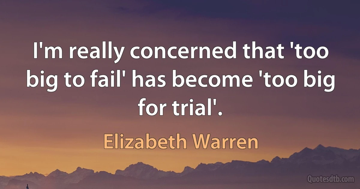 I'm really concerned that 'too big to fail' has become 'too big for trial'. (Elizabeth Warren)