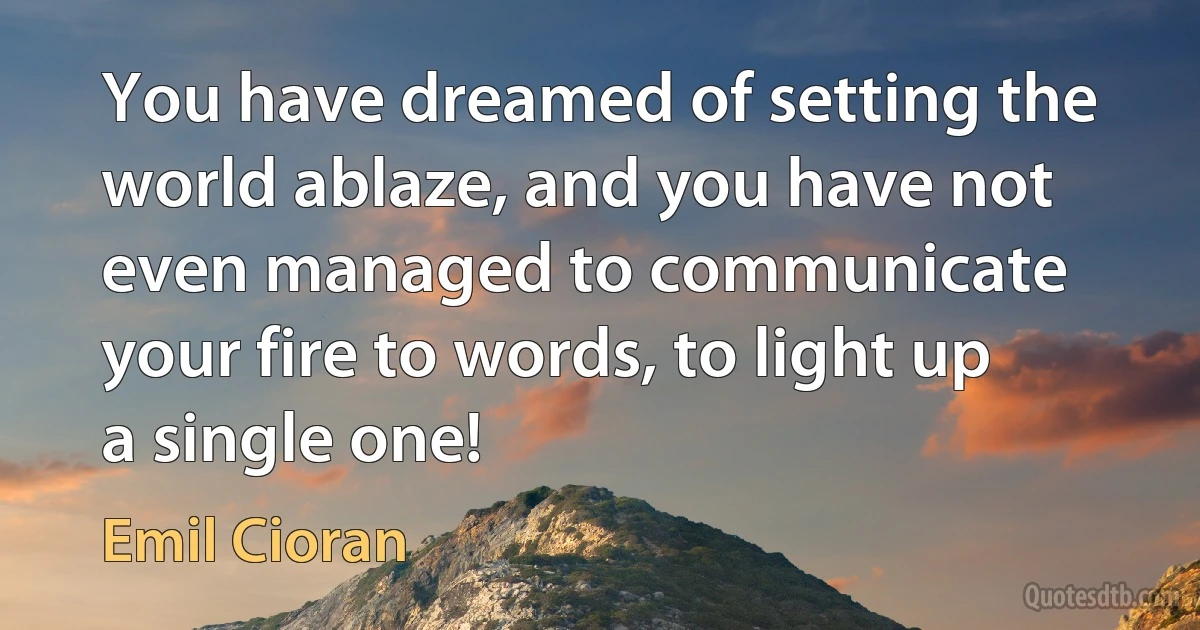 You have dreamed of setting the world ablaze, and you have not even managed to communicate your fire to words, to light up a single one! (Emil Cioran)