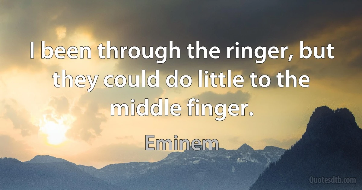 I been through the ringer, but they could do little to the middle finger. (Eminem)