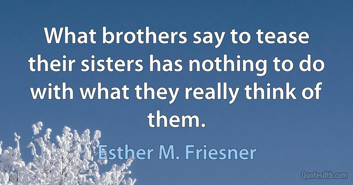 What brothers say to tease their sisters has nothing to do with what they really think of them. (Esther M. Friesner)