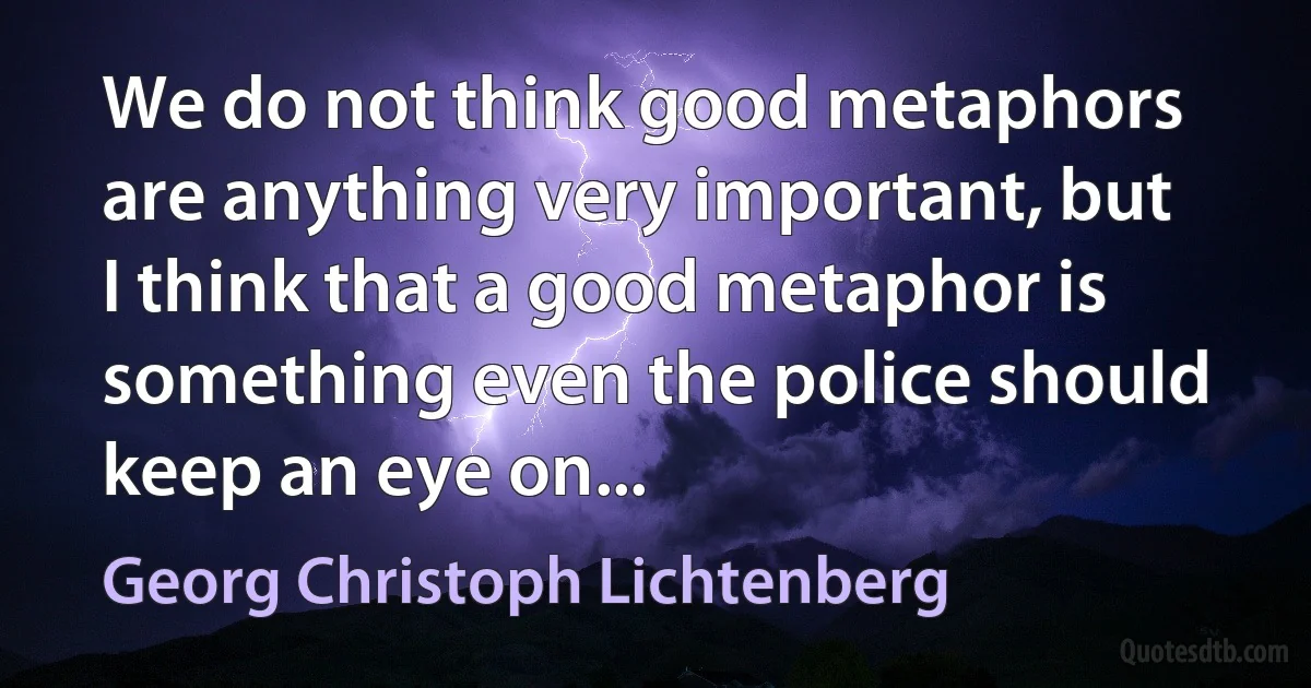 We do not think good metaphors are anything very important, but I think that a good metaphor is something even the police should keep an eye on... (Georg Christoph Lichtenberg)