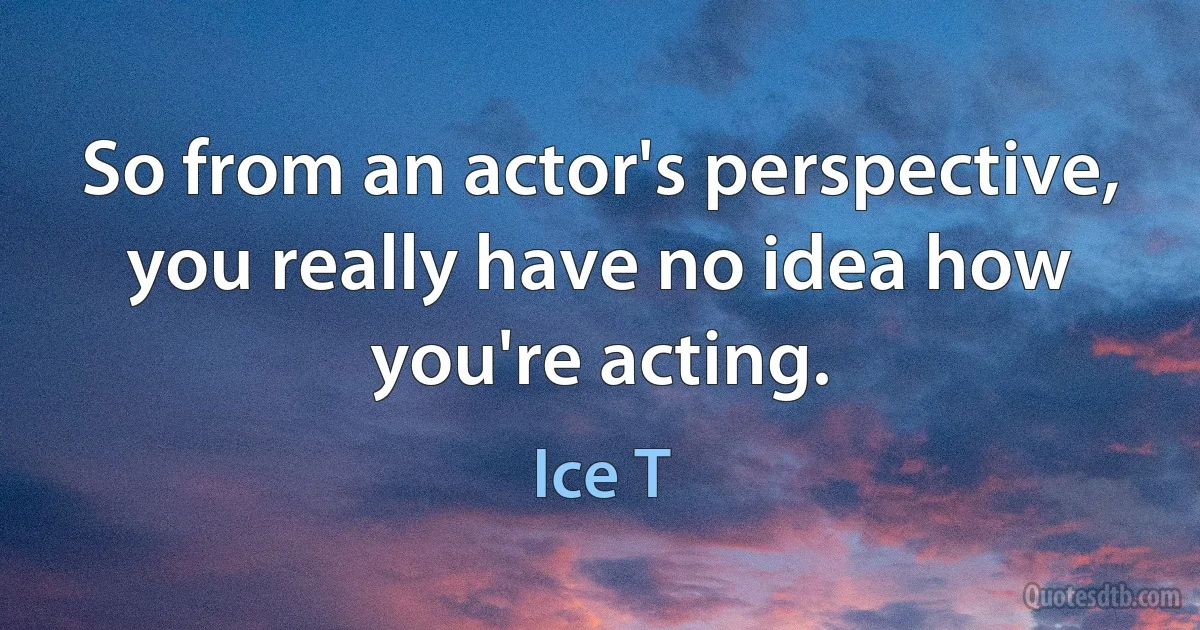 So from an actor's perspective, you really have no idea how you're acting. (Ice T)