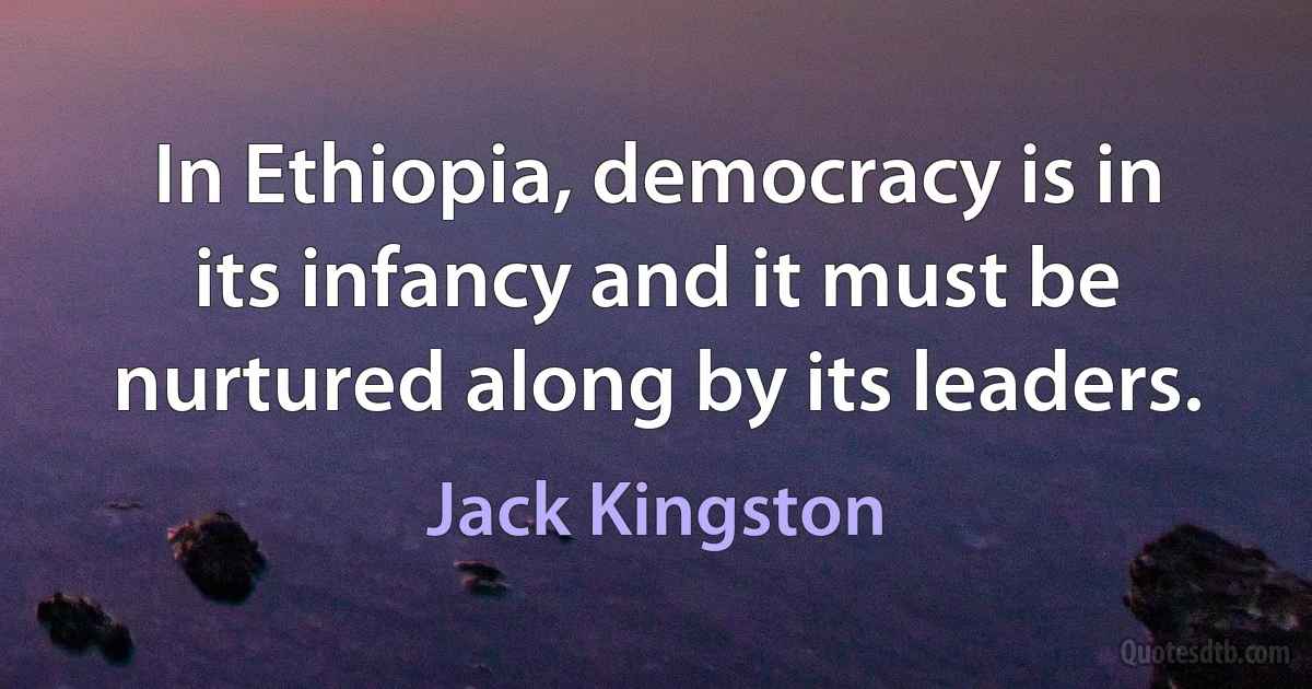 In Ethiopia, democracy is in its infancy and it must be nurtured along by its leaders. (Jack Kingston)