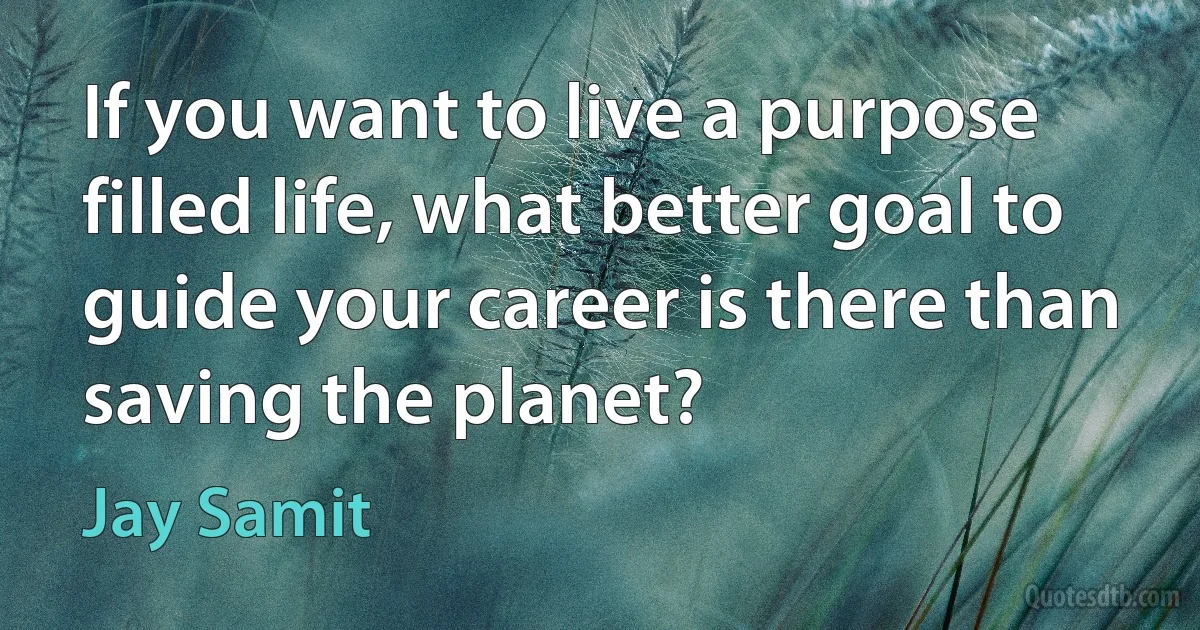 If you want to live a purpose filled life, what better goal to guide your career is there than saving the planet? (Jay Samit)