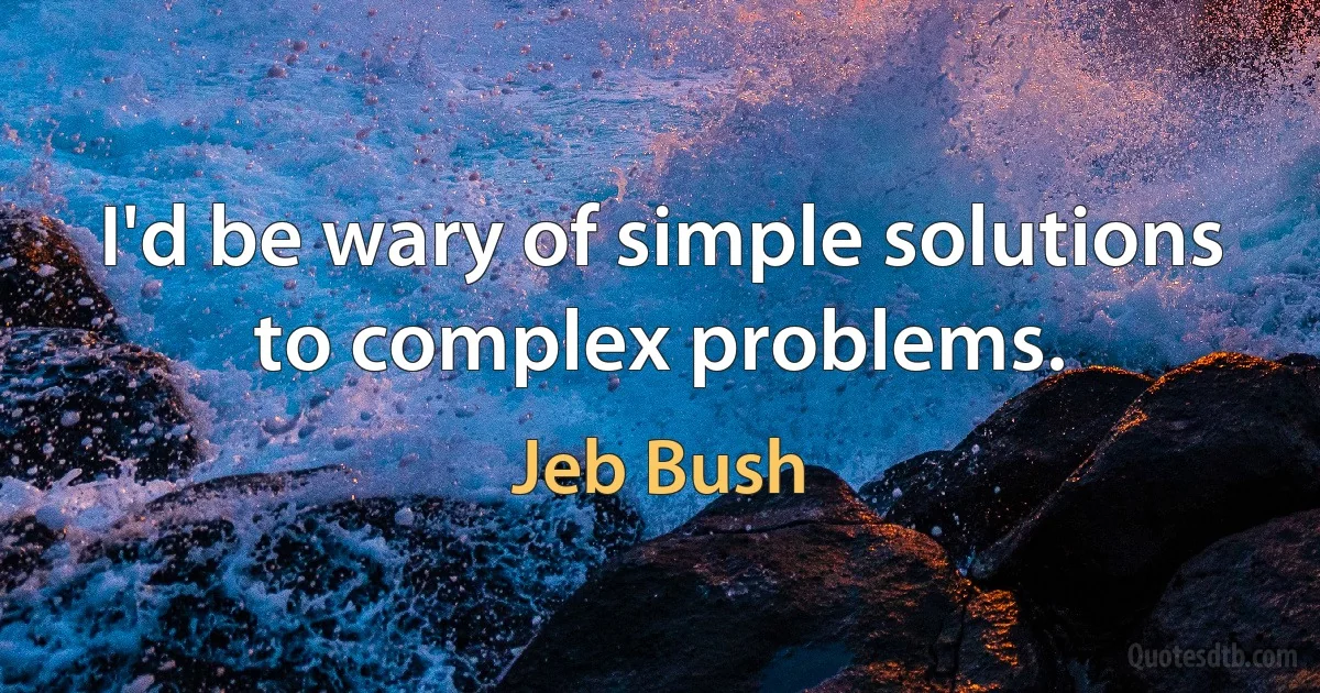 I'd be wary of simple solutions to complex problems. (Jeb Bush)